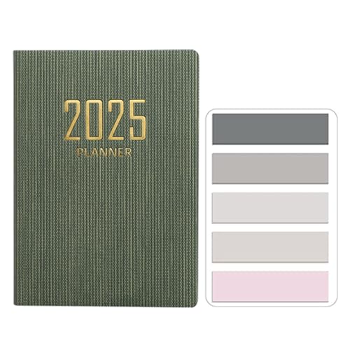 SamHeng Mini 2025 Taschenkalender, Klein PU-Leder Softcover Kalender A7 Terminplaner Terminkalender Wochenplaner Notizbuch Organizer mit Morandi Haftnotizen Seitenmarker (Dunkelgrün) von SamHeng