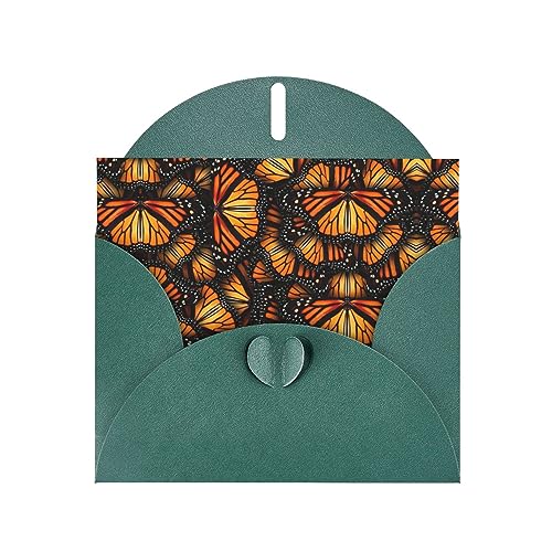 Dunkelgrüne elegante Haufen von Orangen-Monarch-Schmetterlingen Druck Grußkarte mit Umschlägen - perfekt für Geburtstag, Hochzeit, Valentinstag und mehr von SamLng