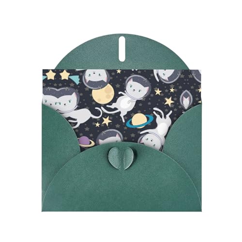 Dunkelgrüne elegante lustige Katzen-Astronauten-Grußkarte mit Umschlägen, perfekt für Geburtstag, Hochzeit, Valentinstag und mehr von SamLng