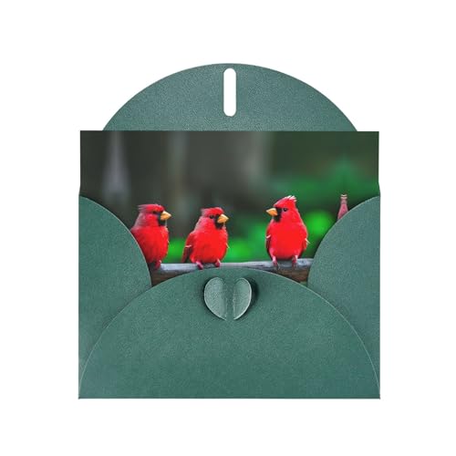 Dunkelgrüne elegante rote süße Vögel Druck Grußkarte mit Umschlägen - perfekt für Geburtstag, Hochzeit, Valentinstag und mehr von SamLng