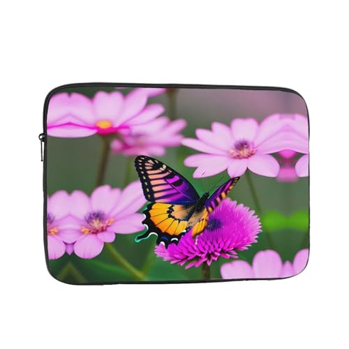 Laptophülle mit Schmetterlings- und Blumendruck, schlanke und leichte Computerhülle, passend für 12-43 cm (10-17 Zoll) Laptops, perfekt für Reisen von SamLng