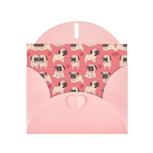 Rosa Elegante Lustige Cartoon Mops Welpe Hund Druck Grußkarte mit Umschlägen - Perfekt für Geburtstag, Hochzeit, Valentinstag und mehr von SamLng