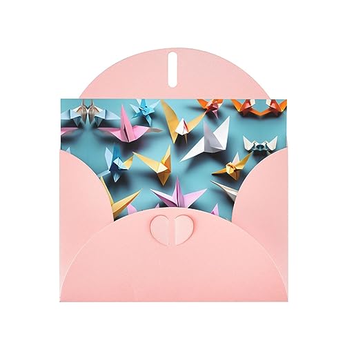 Rosa Elegante Origami-Papierkranich-Druck-Grußkarte mit Umschlägen – perfekt für Geburtstag, Hochzeit, Valentinstag und mehr von SamLng
