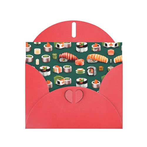 Rote elegante Sushi-Essensmuster-Druck-Grußkarte mit Umschlägen, perfekt für Geburtstag, Hochzeit, Valentinstag und mehr von SamLng
