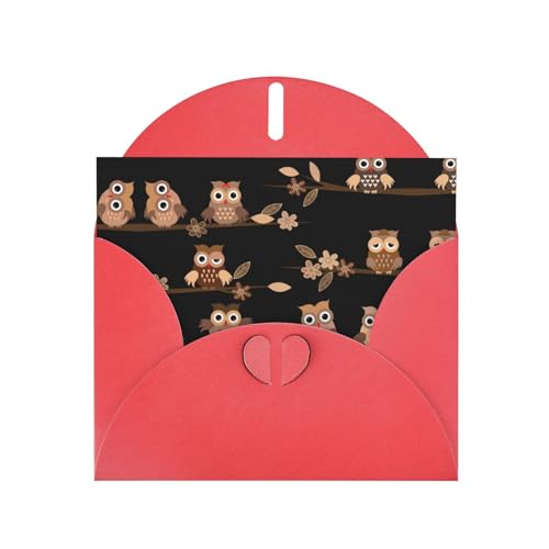 Rote elegante süße braune Cartoon-Eulen-Druck-Grußkarte mit Umschlägen, perfekt für Geburtstag, Hochzeit, Valentinstag und mehr von SamLng