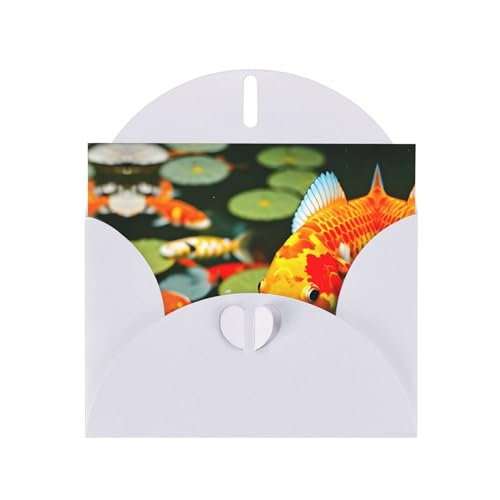 Weiße elegante japanische hübsche Koi-Fisch-Druck-Grußkarte mit Umschlägen - perfekt für Geburtstag, Hochzeit, Valentinstag und mehr von SamLng