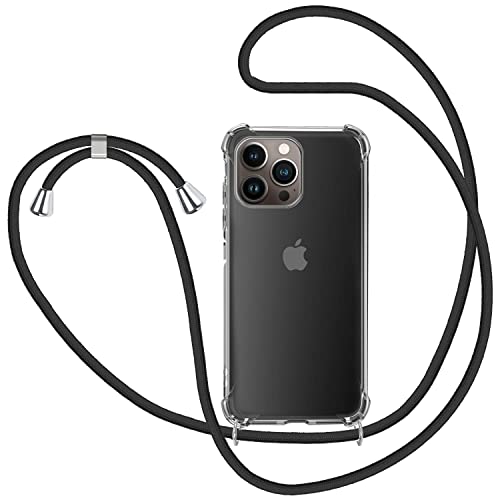 SAMCASE Handykette Hülle für iPhone 13 Pro, Necklace Hülle mit Kordel Transparent Silikon Handyhülle mit Kordel zum Umhängen Schutzhülle mit Band in Schwarz von Samcase