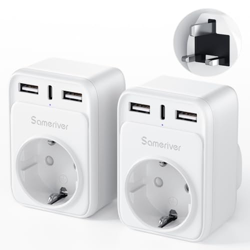 Reiseadapter UK Adapter England Deutschland Stecker Reisestecker Reiseadapter UK mit 2 USB 1USB C (3A) Steckdosenadapter Typ G für England Irland Großbritannien Wand Ladegerät Ladestation(2PCS) von Sameriver