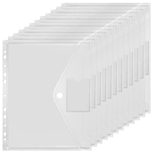 Samione Dokumententasche A4,12 Stück A4 Sichttasche Transparent Flexible Ordner für Dokument Organisieren mit Lochrand Klettverschluss und Etikettentasche von Samione