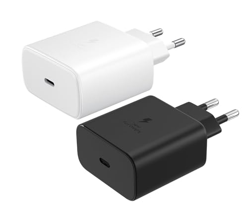 45W USB-C Schnellladegerät Netzteil für Samsung Galaxy S25 S24 S23 S22 S20 Ultra FE A55 A54 A53 A34 A23 A15 A05S Z Fold6 Fold5 Flip6 Flip5 5G, Tab S10, S9 Super Fast Charger Adapter (Schwarz+Weiß) von Samneer
