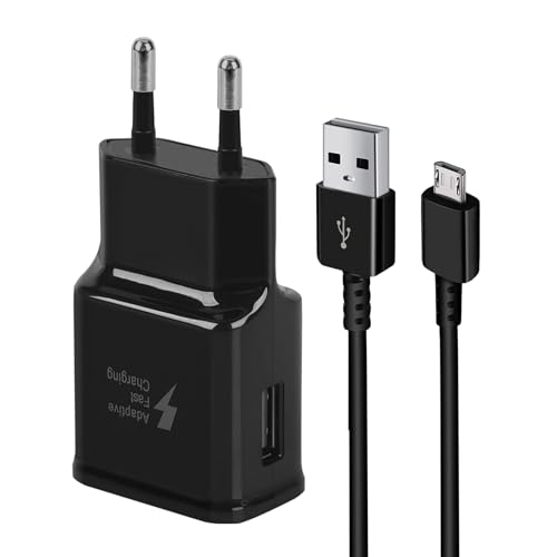 USB Ladegerät, Adaptives Schnellladegerät AFC Netzteil mit Micro USB Ladekabel1,5M für Samsung Galaxy S7/S6/S2 S3/S4/S5 Edge/A03/J3/J7/ Note 5, LG Stylo 2 3 Plus, Moto G5/E6/E5(Schwarz) von Samneer