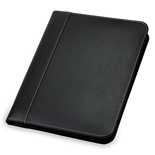 Samsill 71720 Portfolio-Ordner mit Kontrastnähten, Leder, mit Reißverschluss, Business-Portfolio für Damen und Herren, Lebenslauf-/Dokumenten-Organizer mit Schreibblock, Schwarz von Samsill