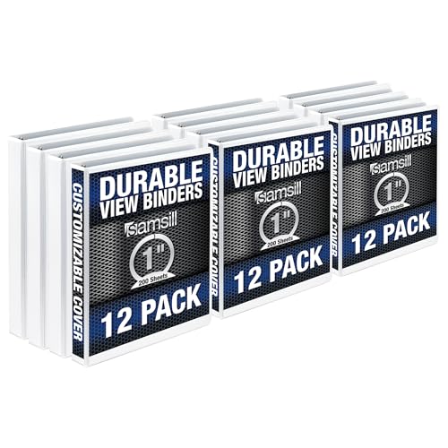 Samsill Durable 2,5 cm Ordner, hergestellt in den USA, runder Ring, anpassbar, Klarsichtbinder, Weiß, 12 Stück von Samsill