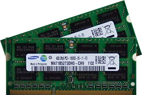 8GB Dual Channel Kit 2x 4 GB SAMSUNG Original 204 pin DDR3-1333 PC3-10600 CL9 SO-DIMM für aktuelle DDR3 i5 + i7 Notebooks mit DDR3-1333Mhz Unterstützung von Samsung