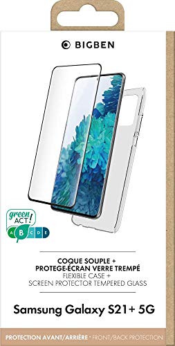 Bigben Connected Silitrans + VT 2.5D Pack für Samsung Galaxy S21+ (Transparentes Hartglas, TPU, Diamant-Muster, 9H Härte, Anti-Fingerprint, High Definition) von Bigben