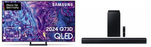 GQ75Q73DAT 189 cm (75") QLED-TV titangrau inkl. 2.1 C-Soundbar HW-C460G mit Subwoofer / D von Samsung