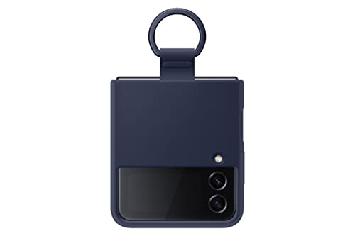 SAMSUNG Galaxy Z Flip 4 Silikon Cover mit Ring, Schutzhülle mit Fingerschlaufe, Mattes Finish, Bold Style, Handheld Design, US-Version, Marineblau von Samsung