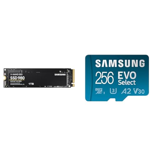 Samsung 980 NVMe M.2 SSD & EVO Select microSD-Karte + SD-Adapter, 256 GB, Speicherkarte für Smartphone und Tablet, UHS-I U3, Full HD, 130 MB/s Lesen, MB-ME256KA/EU von Samsung