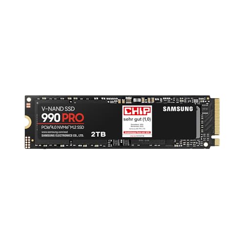 Samsung 990 PRO NVMe M.2 SSD, 2 TB, PCIe 4.0, 7.450 MB/s Lesen, 6.900 MB/s Schreiben, Interne SSD, Interne SSD für Gaming und Videobearbeitung, Schwarz, MZ-V9P2T0BW von Samsung