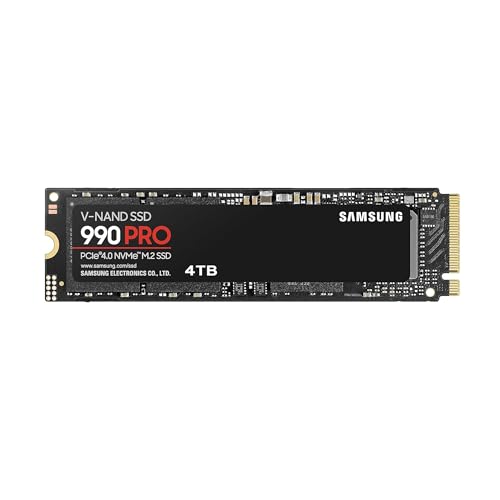 Samsung 990 PRO NVMe M.2 SSD, 4 TB, PCIe 4.0, 7.450 MB/s Lesen, 6.900 MB/s Schreiben, Interne SSD, Für Gaming und Videobearbeitung, MZ-V9P4T0BW von Samsung