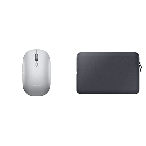 Samsung Bluetooth Mouse Slim EJ-M3400, Bluetooth Maus für Laptop, PC, Tablet, Smartphone, Silver & Neopren-Schutzhülle für Samsung Galaxy Book, wasserabweisend, Grau von Samsung