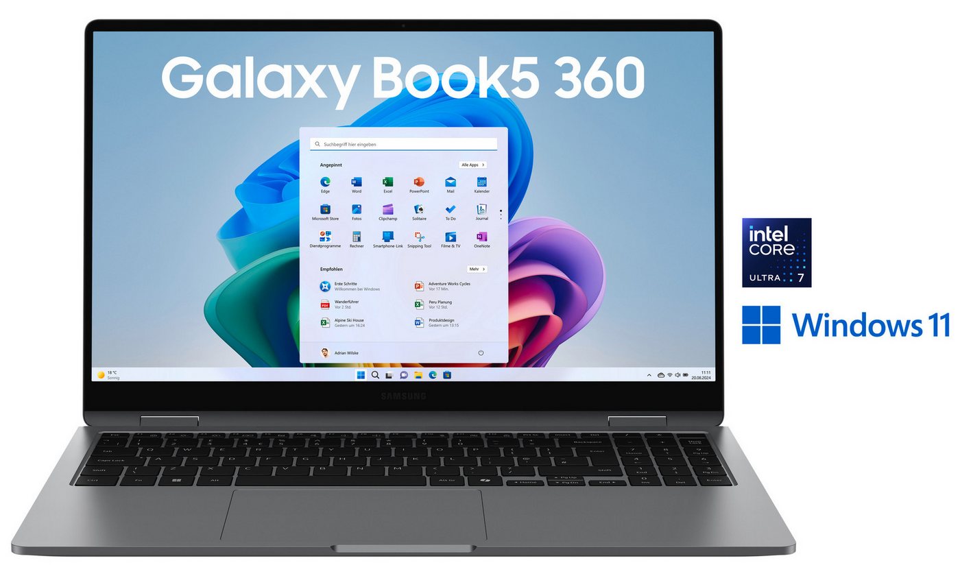 Samsung Book5 360 15,6'' (NP750Q) Ultra7 16 GB + 512 GB Notebook (39,6 cm/15,6 Zoll, Intel Core Ultra 7, ARC, 512 GB SSD) von Samsung