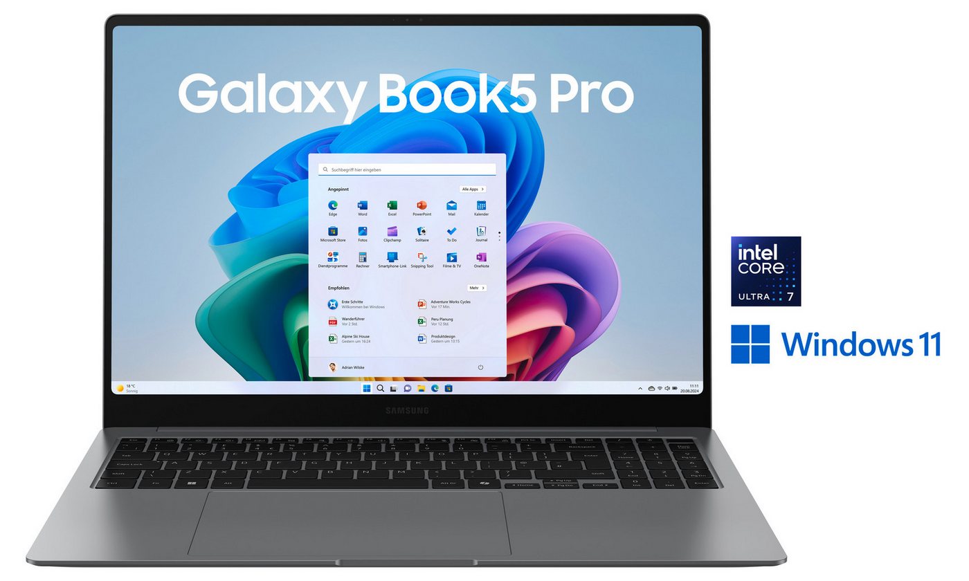Samsung Book5 Pro 16 (NP960X) Intel Core Ultra 7 16GB+512GB AMOLED 2X-Display Notebook (40,64 cm/16 Zoll, Intel Ultra 7 256V, ARC, 512 GB SSD) von Samsung