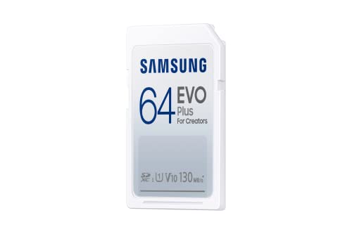 Samsung EVO Plus SD-Karte, 64 GB, SDXC UHS-I U1, Full HD, 130 MB/s Lesen, Speicherkarte für Spiegelreflexkameras und Systemkameras, MB-SC64K/EU von Samsung