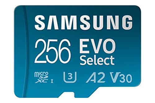 Samsung EVO Select (2024) microSD-Karte + SD-Adapter, 256 GB, Speicherkarte für Smartphone und Tablet, UHS-I U3, 4K UHD, Full HD, 160 MB/s Lesen, MB-ME256SA/EU von Samsung