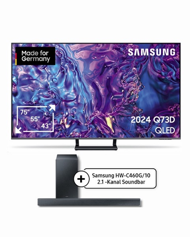 Samsung GQ75Q73DAT + Samsung HW-C460G Soundbar (titan) LCD, 75, 189, Ultra HD von Samsung