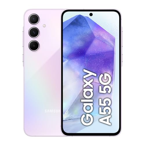 Samsung Galaxy A55 5G Smartphone, Android-Handy ohne Vertrag, 128 GB - 8 GB RAM, 2 Tage Akkulaufzeit, 50-MP-Kamera, Awesome Lilac, 2,5 Jahre Herstellergarantie von Samsung