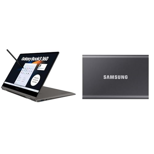 Samsung Galaxy Book3 360 Laptop & Portable SSD T7, 1 TB, USB 3.2 Gen.2, 1.050 MB/s Lesen, 1.000 MB/s Schreiben, Externe SSD Festplatte für Mac, PC, Smartphone und Spielkonsole, Grau, MU-PC1T0T/WW Samsung Galaxy Book3 360 Laptop & Portable SSD T7, 1 TB, USB 3.2 Gen.2, 1.050 MB/s Lesen, 1.000 MB/s Schreiben, Externe SSD Festplatte für Mac, PC, Smartphone und Spielkonsole, Grau, MU-PC1T0T/WW von Samsung
