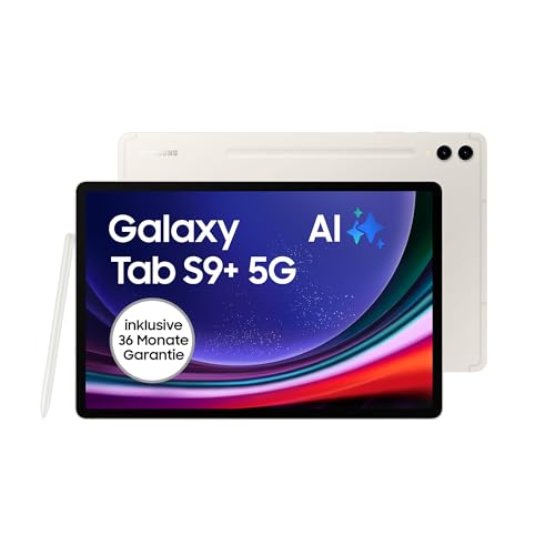 Samsung Galaxy Tab S9+ Android-Tablet, 5G, 256 GB / 12 GB RAM, MicroSD-Kartenslot, Inkl. S Pen, Simlockfrei ohne Vertrag, Beige, Inkl. 36 Monate Herstellergarantie von Samsung