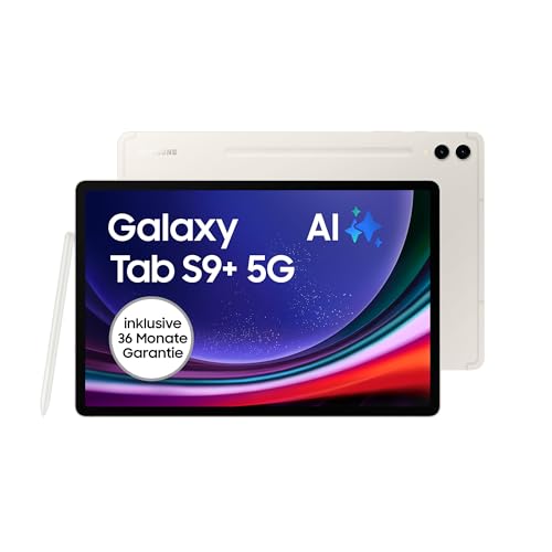 Samsung Galaxy Tab S9+ Android-Tablet mit Galaxy AI, 5G, 512 GB / 12 GB RAM, MicroSD-Kartenslot, Inkl. S Pen, Simlockfrei ohne Vertrag, Beige, Inkl. 36 Monate Herstellergarantie [Exklusiv bei Amazon] von Samsung