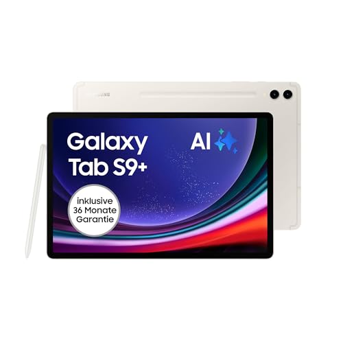 Samsung Galaxy Tab S9+ Android-Tablet, Wi-Fi, 256 GB / 12 GB RAM, MicroSD-Kartenslot, Inkl. S Pen, Simlockfrei ohne Vertrag, Beige, Inkl. 36 Monate Herstellergarantie [Exklusiv bei Amazon] von Samsung