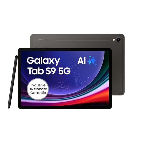 Samsung Galaxy Tab S9 Android-Tablet mit Galaxy AI, 5G, 128 GB / 8 GB RAM, MicroSD-Kartenslot, Inkl. S Pen, Simlockfrei ohne Vertrag, Graphit, Inkl. 36 Monate Herstellergarantie [Exklusiv bei Amazon] von Samsung
