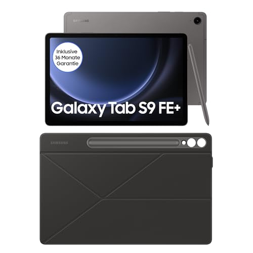 Samsung Galaxy Tab S9 FE+ Android-Tablet, 31,5 cm / 12,4 Zoll Display, 128 GB Speicher, Mit Stift (S Pen), Lange Akkulaufzeit, 5G, Grau+Smart Book Cover, Black von Samsung