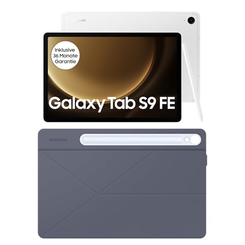 Samsung Galaxy Tab S9 FE Android-Tablet, 27,7 cm / 10,9 Zoll Display, 128 GB Speicher, Mit Stift (S Pen), Lange Akkulaufzeit, WiFi, Silber+Smart Book Cover, Blue von Samsung