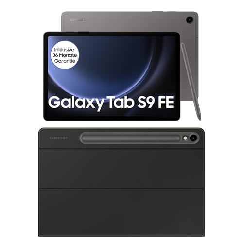 Samsung Galaxy Tab S9 FE Android-Tablet, 27,7 cm / 10,9 Zoll Display, 256 GB Speicher, Mit Stift (S Pen), Lange Akkulaufzeit, WiFi, Grau+Keyboard Cover Slim, Black von Samsung