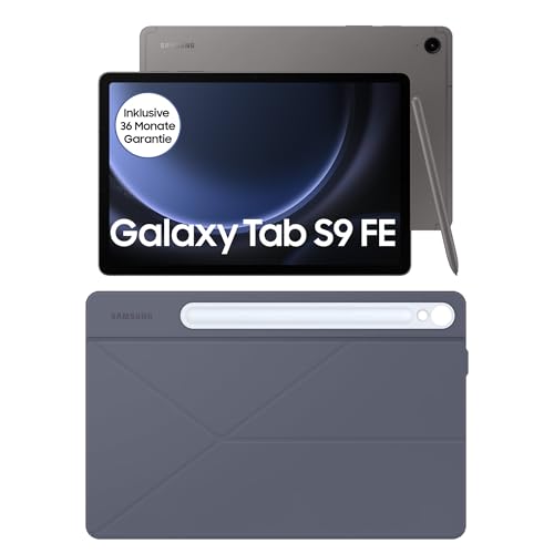 Samsung Galaxy Tab S9 FE Android-Tablet, 27,7 cm / 10,9 Zoll Display, 256 GB Speicher, Mit Stift (S Pen), Lange Akkulaufzeit, WiFi, Grau+Smart Book Cover, Blue von Samsung