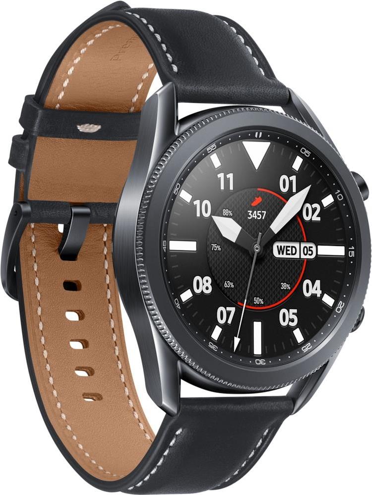 Samsung Galaxy Watch 3 - 45 mm - Mystic Black - intelligente Uhr mit Band - Leder - Anzeige 3,45 cm (1.4) - 8GB - 4,3GB - Wi-Fi, LTE, NFC, Bluetooth - 4G - 53,8 g (SM-R845FZKAEUB) von Samsung