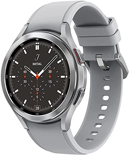 Samsung Galaxy Watch4 Classic, Runde Bluetooth Smartwatch, Wear OS, drehbare Lünette, Fitnessuhr, Fitness-Tracker, 46 mm, Silver (Deutche Version) [EU Version] von Samsung