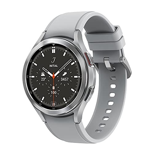 Samsung Galaxy Watch4 Classic, Runde Bluetooth Smartwatch, Wear OS, drehbare Lünette, Fitnessuhr, Fitness-Tracker, 46 mm, Silver Samsung Galaxy Watch4 Classic, Runde Bluetooth Smartwatch, Wear OS, drehbare Lünette, Fitnessuhr, Fitness-Tracker, 46 mm, Silver von Samsung