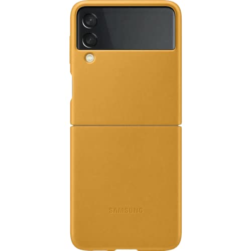 Samsung Leather Cover Smartphone Cover EF-VF711 für das Galaxy Z Flip3 5G, Handy-Hülle, echtes Leder, Schutz Case, stoßfest, premium, Mustard von Samsung