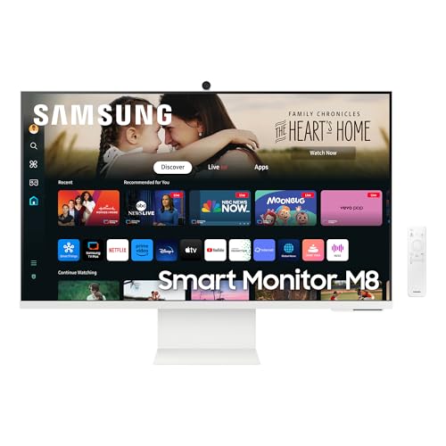 Samsung M80D Smart Monitor, 32 Zoll, 4K AI Upscaling, UHD, 60 Hz, 360 Audio Mode, Inkl. Webcam, Bildschirm mit Lautsprechern und Höhenverstellung, Smart TV Apps mit Fernbedienung, LS32DM801UUXEN von Samsung