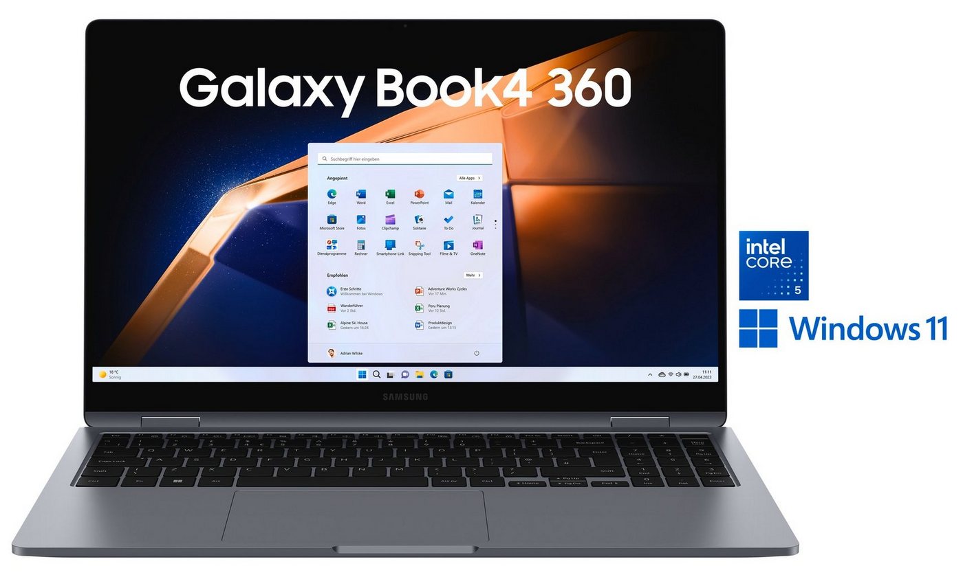 Samsung NP750Q Galaxy Book4 360 15'' Convertible Notebook (39,6 cm/15,6 Zoll, Intel Core 5, 256 GB SSD, Intel Core 5 120U Prozessor, 8 GB + 256 GB) von Samsung