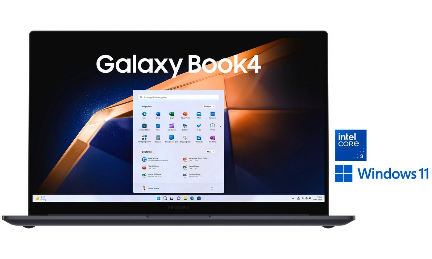 Samsung NP750X Galaxy Book4 15'' Notebook (39,6 cm/15,6 Zoll, Intel Core 3, 256 GB SSD, Intel Core 3 100U Prozessor, 8 GB + 256 GB) von Samsung