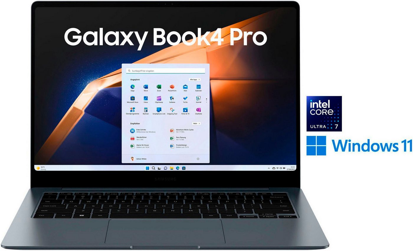 Samsung NP940X Galaxy Book4 Pro 14'' Notebook (35,6 cm/14 Zoll, Intel Core Ultra 7, 512 GB SSD, Intel Core Ultra 7 Prozessor, 16 GB + 512 GB) von Samsung