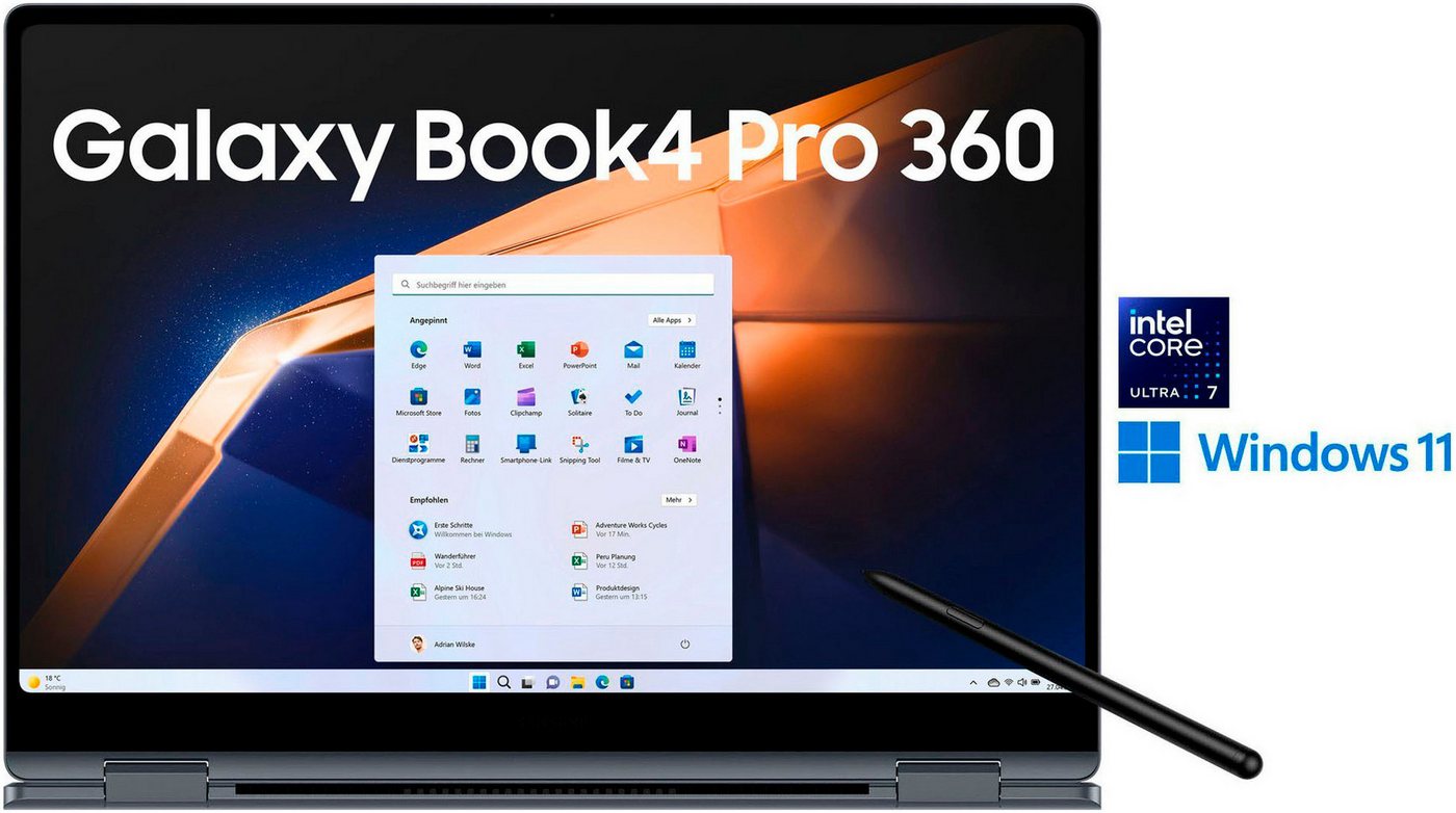 Samsung NP960Q Galaxy Book4 Pro 360 16'' Convertible Notebook (40,6 cm/16 Zoll, Intel Core Ultra 7, 512 GB SSD, Intel Core Ultra 7 Prozessor, 16 GB + 512 GB) von Samsung