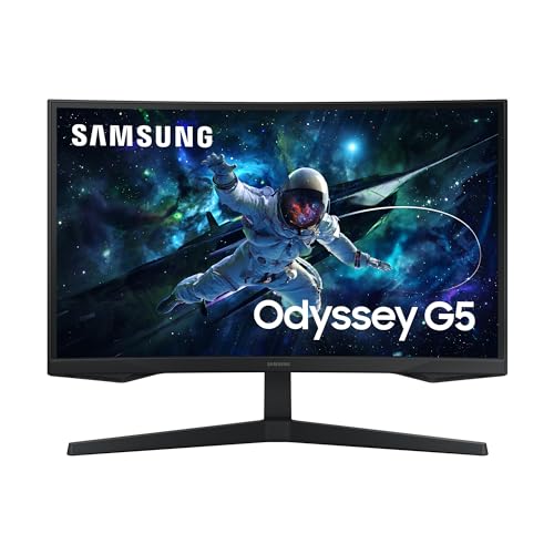 Samsung Odyssey G55C Curved Gaming Monitor, 27 Zoll, Bildschirm mit VA-Panel, 2.560 x 1.440 Pixel, 1.000R Radius, HDR10, AMD FreeSync, Bildwiederholrate 165 Hz, Reaktionszeit 1 ms (MPRT) von Samsung